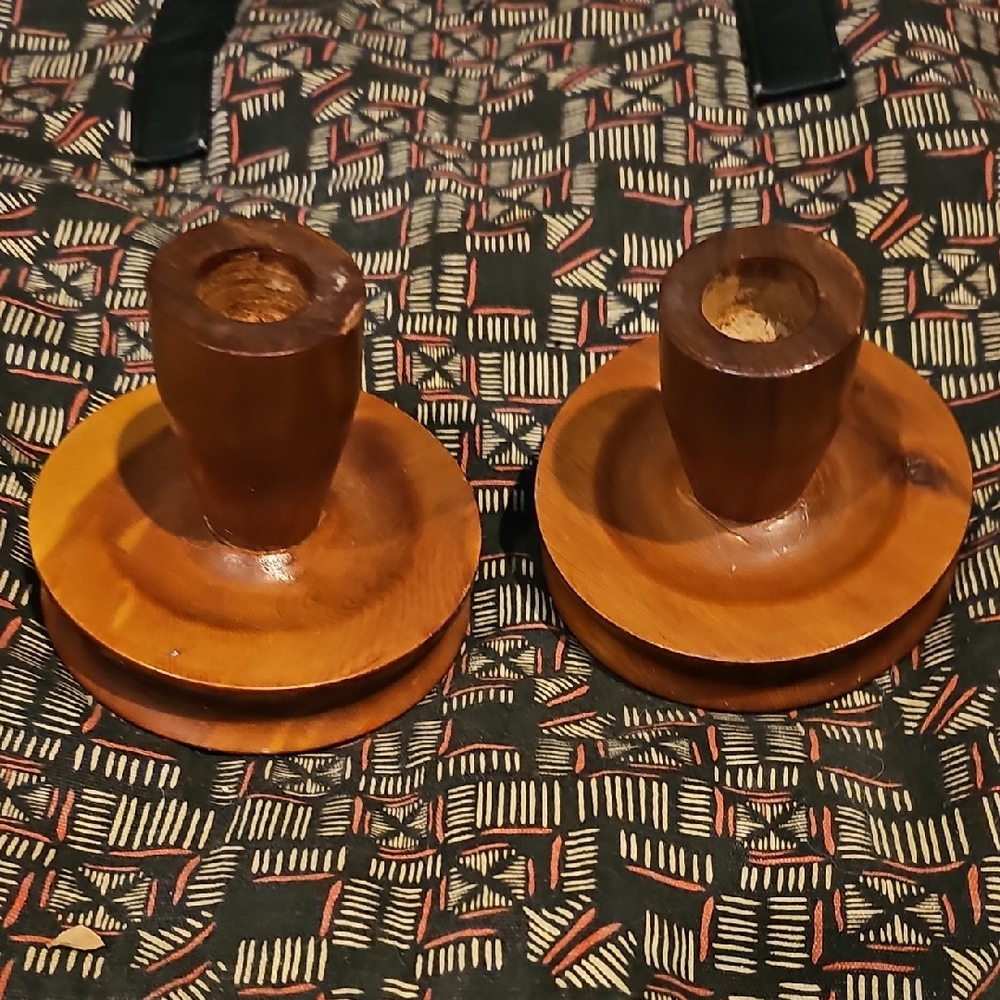 Two Vintage Wooden Candle Sticks Candle Holders